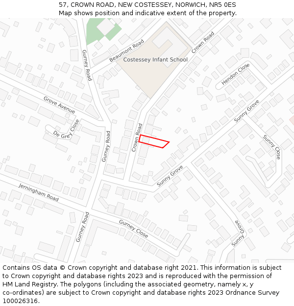 57, CROWN ROAD, NEW COSTESSEY, NORWICH, NR5 0ES: Location map and indicative extent of plot