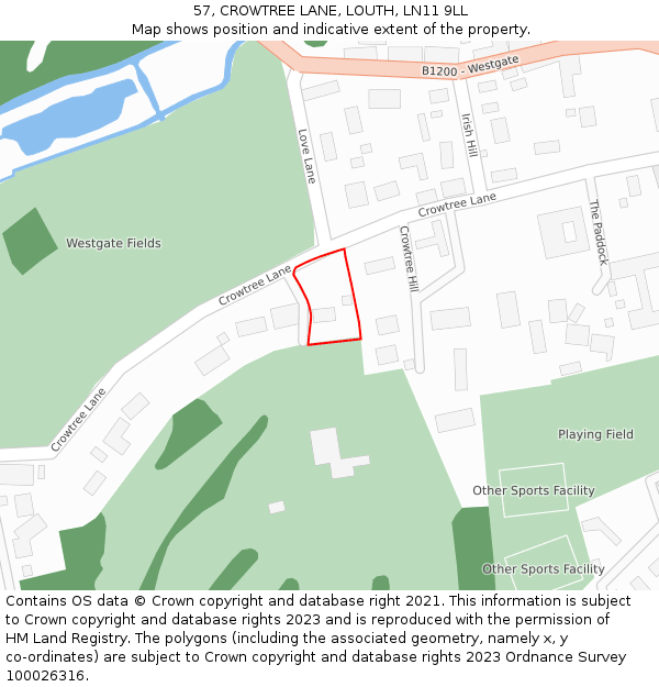 57, CROWTREE LANE, LOUTH, LN11 9LL: Location map and indicative extent of plot