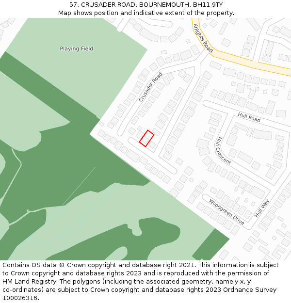 57, CRUSADER ROAD, BOURNEMOUTH, BH11 9TY: Location map and indicative extent of plot