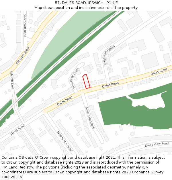 57, DALES ROAD, IPSWICH, IP1 4JE: Location map and indicative extent of plot