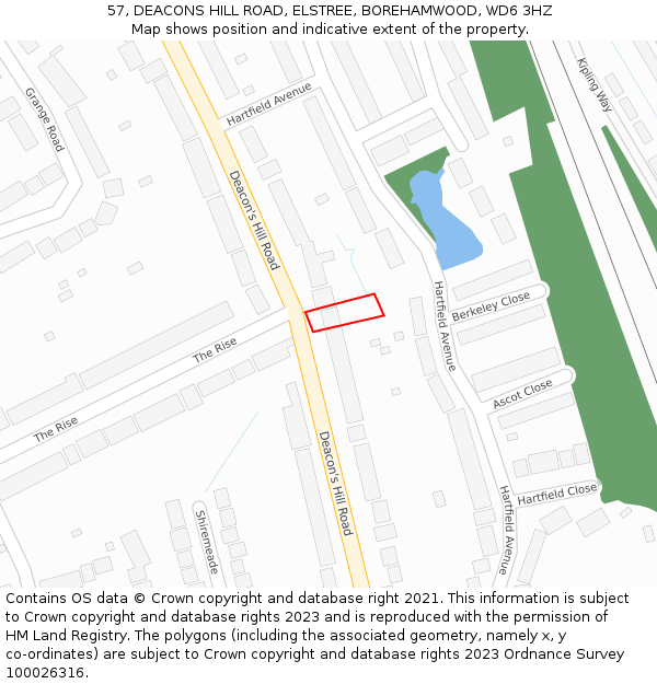 57, DEACONS HILL ROAD, ELSTREE, BOREHAMWOOD, WD6 3HZ: Location map and indicative extent of plot