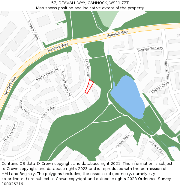 57, DEAVALL WAY, CANNOCK, WS11 7ZB: Location map and indicative extent of plot