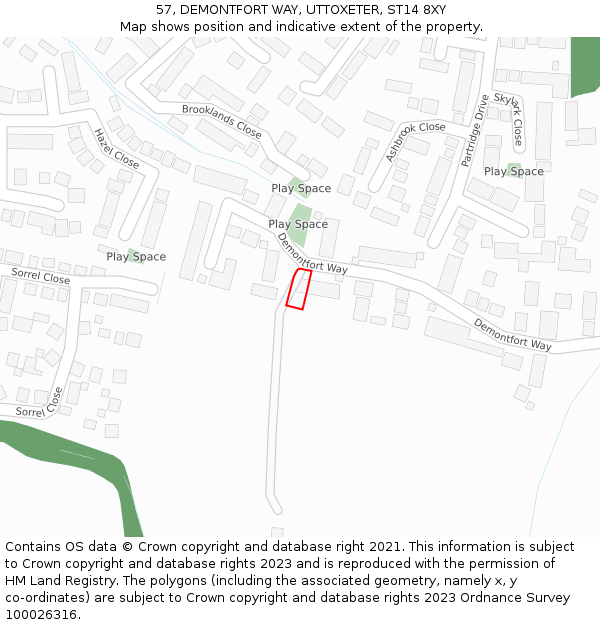 57, DEMONTFORT WAY, UTTOXETER, ST14 8XY: Location map and indicative extent of plot