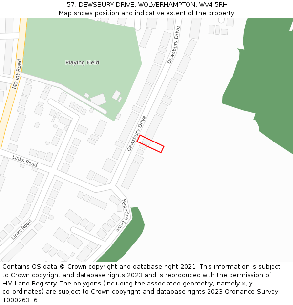57, DEWSBURY DRIVE, WOLVERHAMPTON, WV4 5RH: Location map and indicative extent of plot