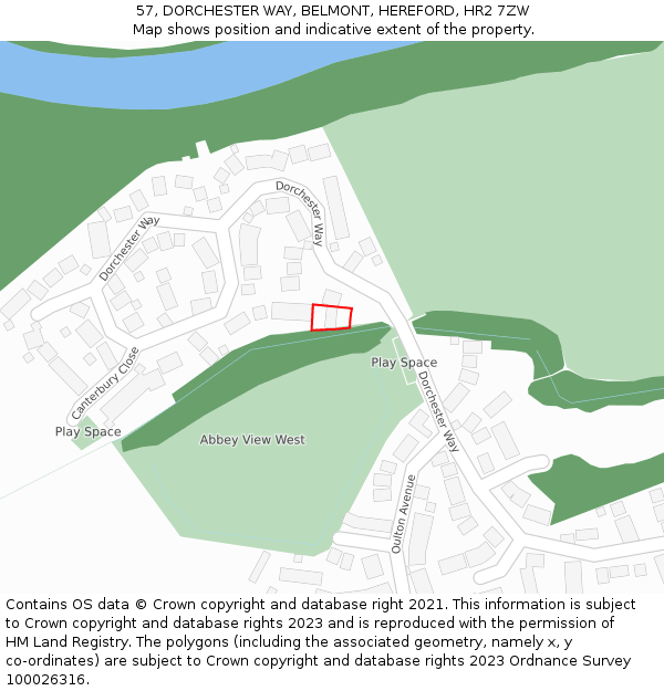 57, DORCHESTER WAY, BELMONT, HEREFORD, HR2 7ZW: Location map and indicative extent of plot
