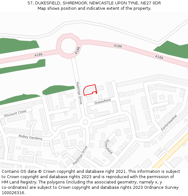 57, DUKESFIELD, SHIREMOOR, NEWCASTLE UPON TYNE, NE27 0DR: Location map and indicative extent of plot