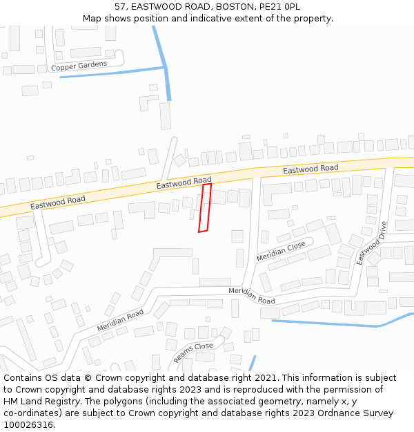 57, EASTWOOD ROAD, BOSTON, PE21 0PL: Location map and indicative extent of plot