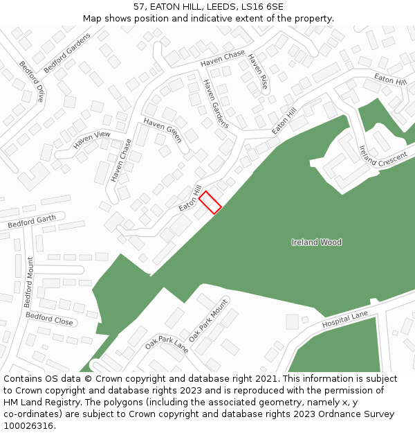 57, EATON HILL, LEEDS, LS16 6SE: Location map and indicative extent of plot