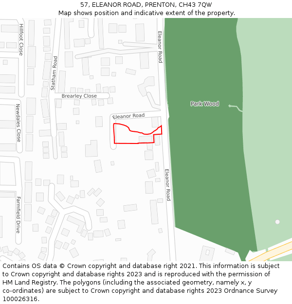 57, ELEANOR ROAD, PRENTON, CH43 7QW: Location map and indicative extent of plot
