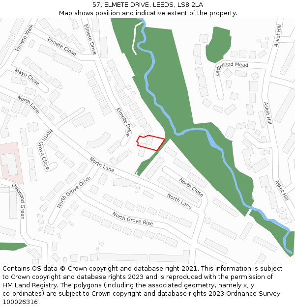 57, ELMETE DRIVE, LEEDS, LS8 2LA: Location map and indicative extent of plot