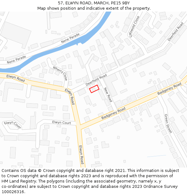 57, ELWYN ROAD, MARCH, PE15 9BY: Location map and indicative extent of plot