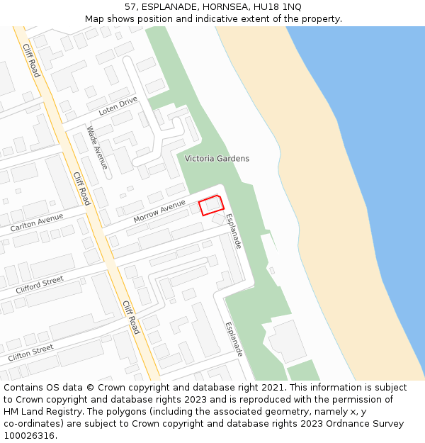 57, ESPLANADE, HORNSEA, HU18 1NQ: Location map and indicative extent of plot