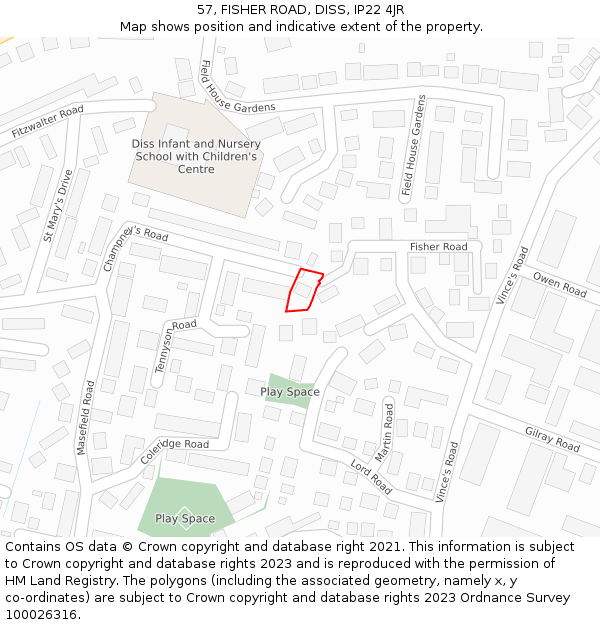 57, FISHER ROAD, DISS, IP22 4JR: Location map and indicative extent of plot