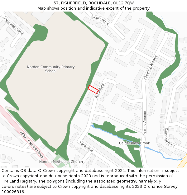 57, FISHERFIELD, ROCHDALE, OL12 7QW: Location map and indicative extent of plot