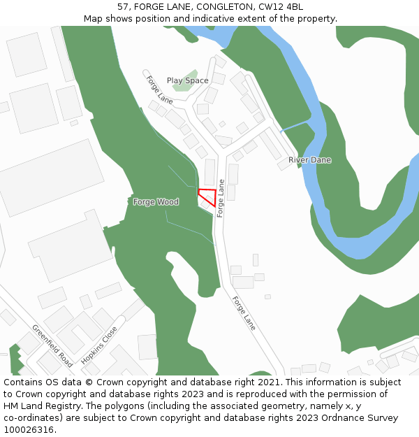 57, FORGE LANE, CONGLETON, CW12 4BL: Location map and indicative extent of plot