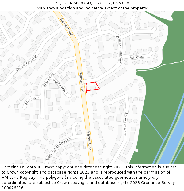 57, FULMAR ROAD, LINCOLN, LN6 0LA: Location map and indicative extent of plot