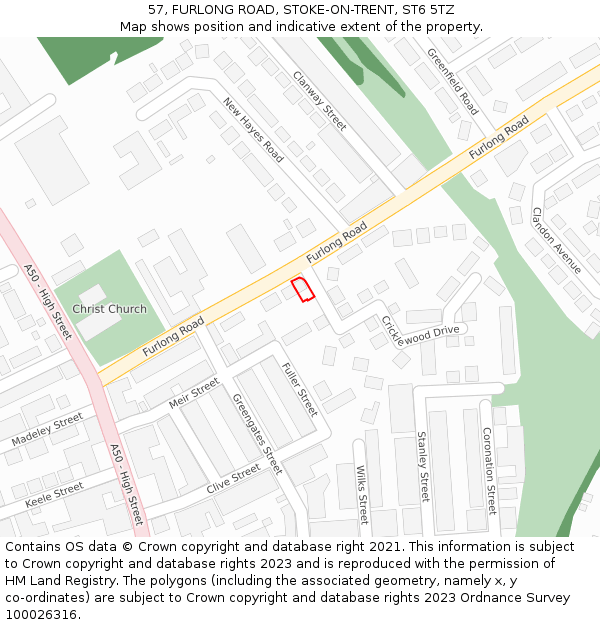 57, FURLONG ROAD, STOKE-ON-TRENT, ST6 5TZ: Location map and indicative extent of plot
