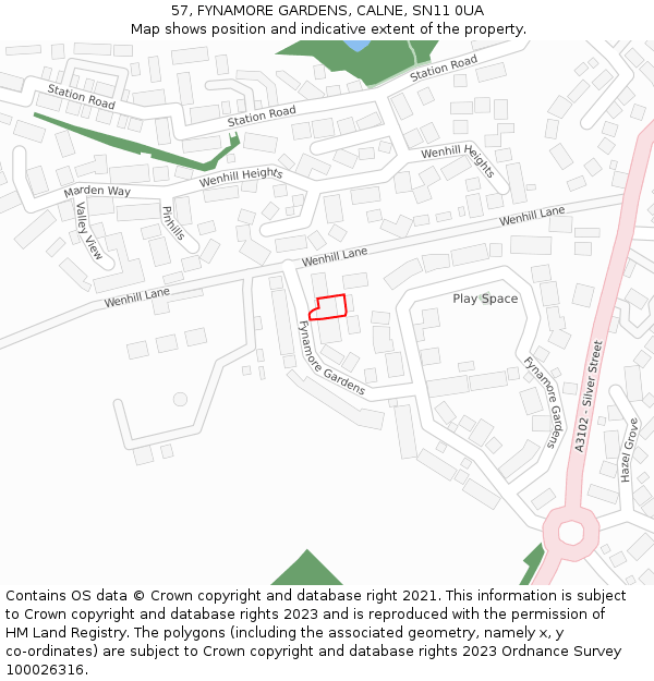 57, FYNAMORE GARDENS, CALNE, SN11 0UA: Location map and indicative extent of plot