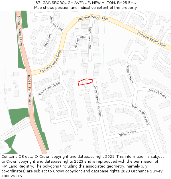 57, GAINSBOROUGH AVENUE, NEW MILTON, BH25 5HU: Location map and indicative extent of plot