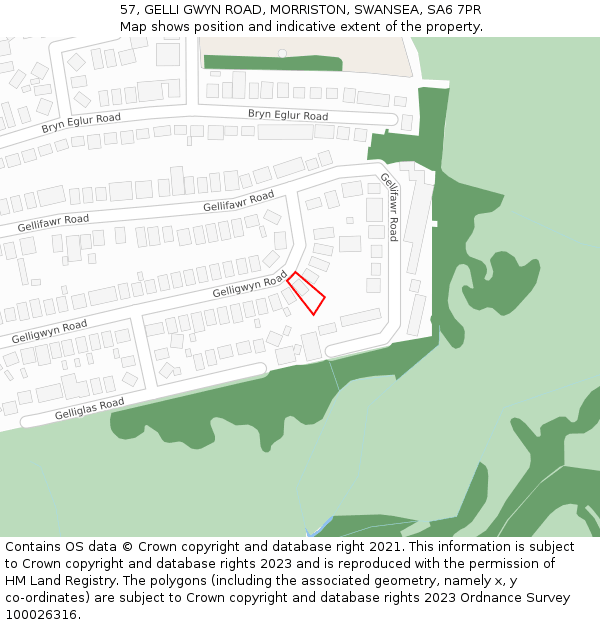 57, GELLI GWYN ROAD, MORRISTON, SWANSEA, SA6 7PR: Location map and indicative extent of plot