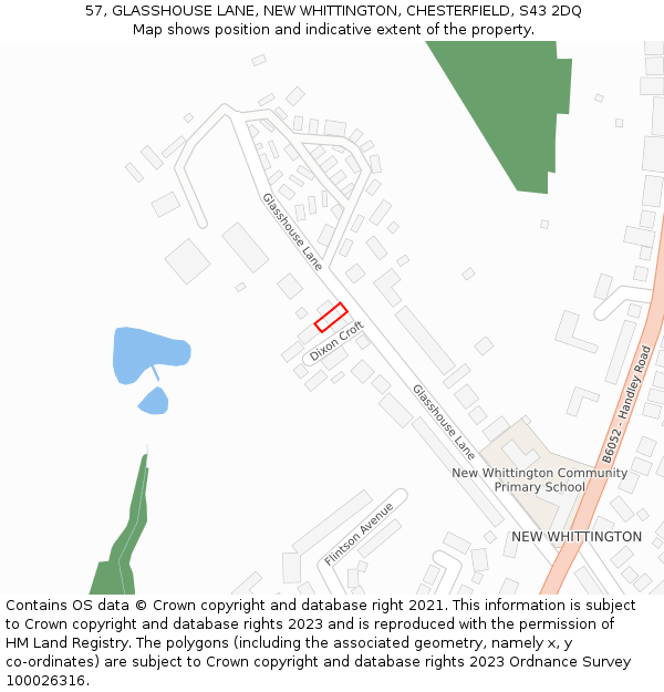 57, GLASSHOUSE LANE, NEW WHITTINGTON, CHESTERFIELD, S43 2DQ: Location map and indicative extent of plot