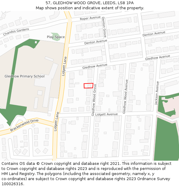 57, GLEDHOW WOOD GROVE, LEEDS, LS8 1PA: Location map and indicative extent of plot