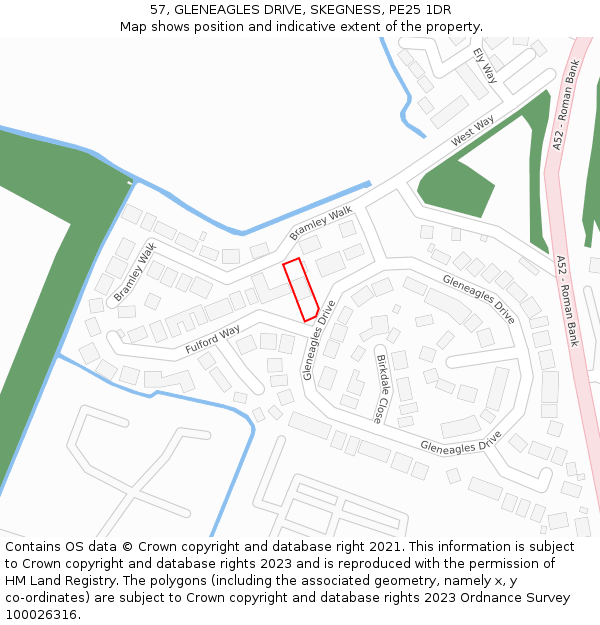 57, GLENEAGLES DRIVE, SKEGNESS, PE25 1DR: Location map and indicative extent of plot