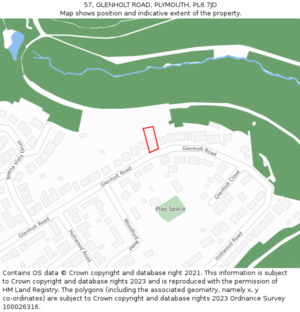 57, GLENHOLT ROAD, PLYMOUTH, PL6 7JD: Location map and indicative extent of plot