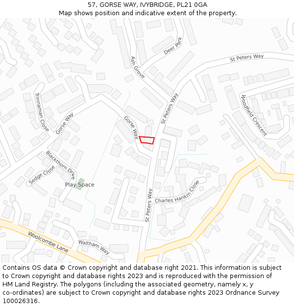 57, GORSE WAY, IVYBRIDGE, PL21 0GA: Location map and indicative extent of plot