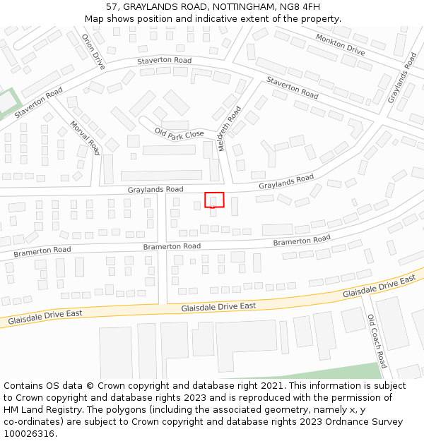 57, GRAYLANDS ROAD, NOTTINGHAM, NG8 4FH: Location map and indicative extent of plot