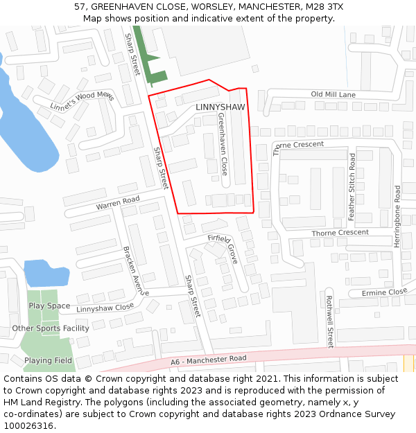 57, GREENHAVEN CLOSE, WORSLEY, MANCHESTER, M28 3TX: Location map and indicative extent of plot
