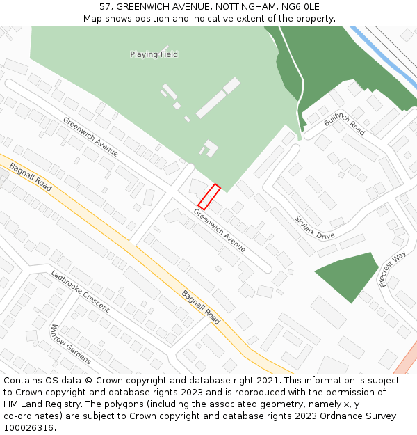 57, GREENWICH AVENUE, NOTTINGHAM, NG6 0LE: Location map and indicative extent of plot