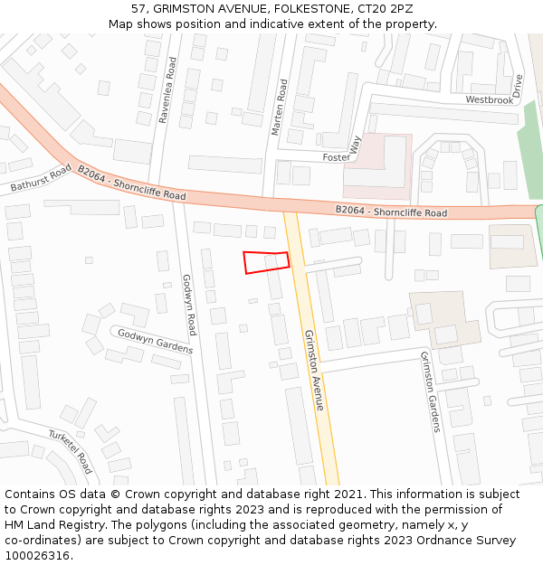 57, GRIMSTON AVENUE, FOLKESTONE, CT20 2PZ: Location map and indicative extent of plot