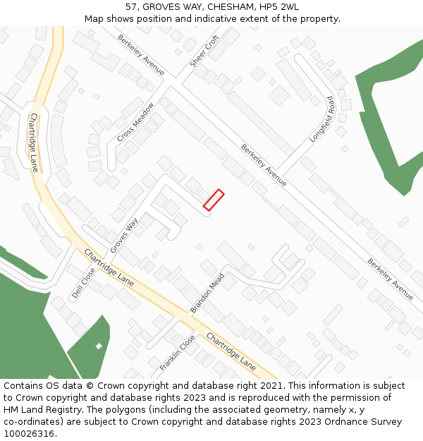 57, GROVES WAY, CHESHAM, HP5 2WL: Location map and indicative extent of plot