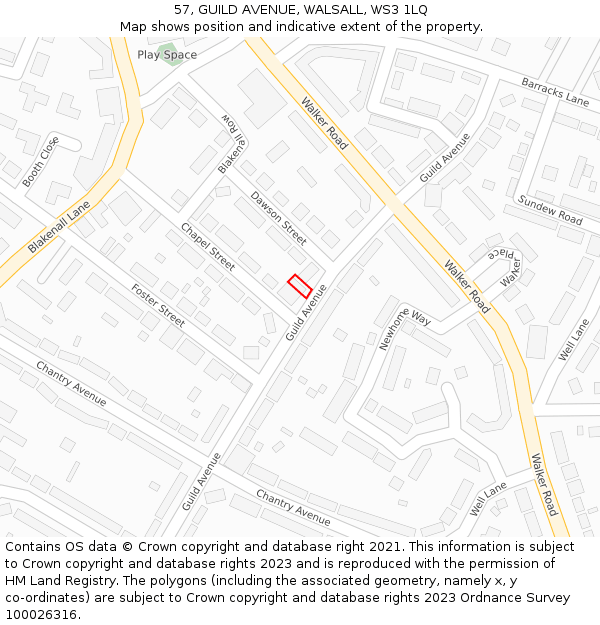 57, GUILD AVENUE, WALSALL, WS3 1LQ: Location map and indicative extent of plot