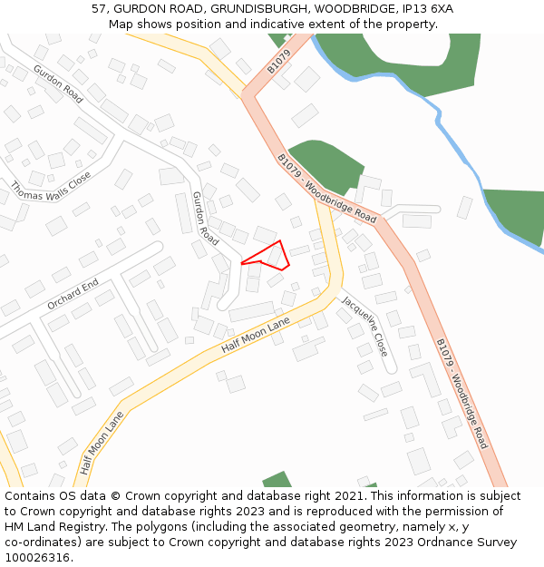 57, GURDON ROAD, GRUNDISBURGH, WOODBRIDGE, IP13 6XA: Location map and indicative extent of plot