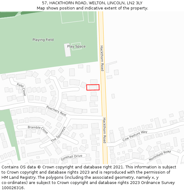 57, HACKTHORN ROAD, WELTON, LINCOLN, LN2 3LY: Location map and indicative extent of plot