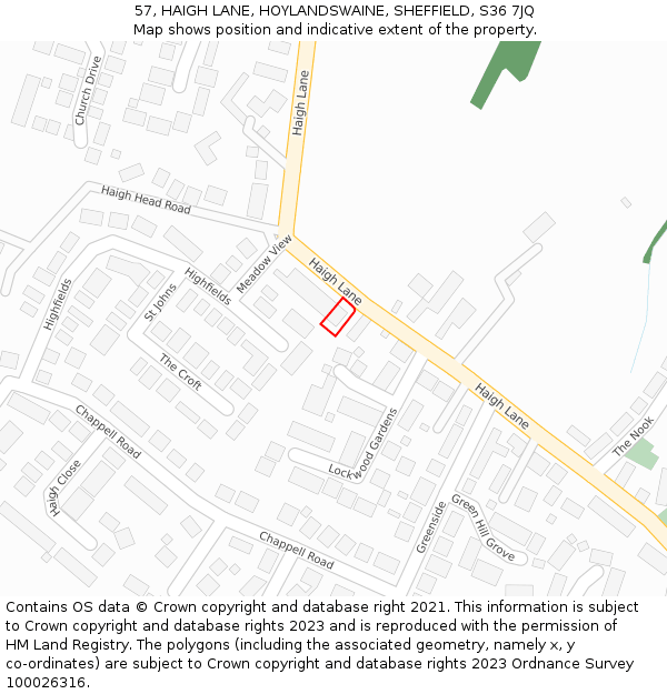 57, HAIGH LANE, HOYLANDSWAINE, SHEFFIELD, S36 7JQ: Location map and indicative extent of plot