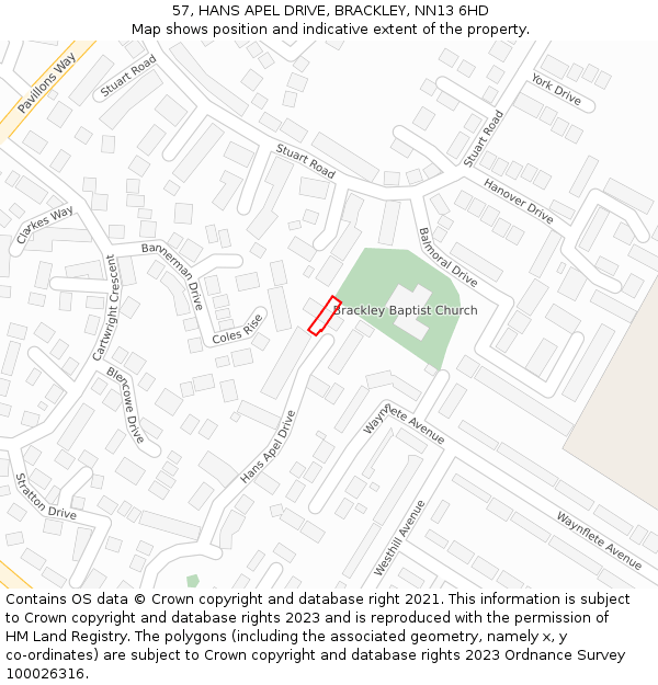 57, HANS APEL DRIVE, BRACKLEY, NN13 6HD: Location map and indicative extent of plot