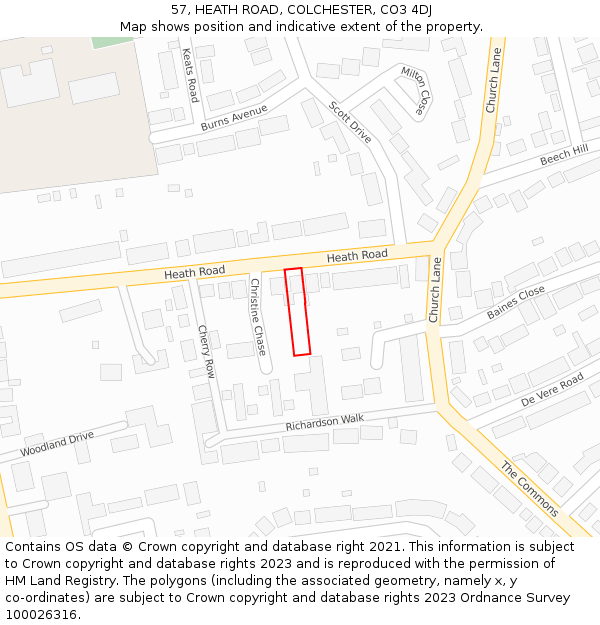 57, HEATH ROAD, COLCHESTER, CO3 4DJ: Location map and indicative extent of plot
