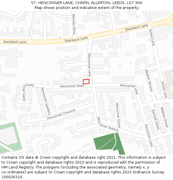 57, HENCONNER LANE, CHAPEL ALLERTON, LEEDS, LS7 3NX: Location map and indicative extent of plot