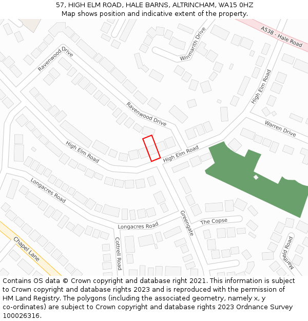 57, HIGH ELM ROAD, HALE BARNS, ALTRINCHAM, WA15 0HZ: Location map and indicative extent of plot