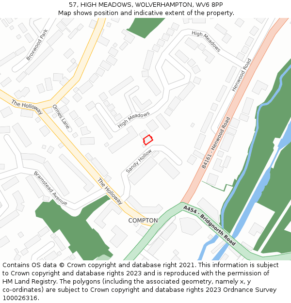 57, HIGH MEADOWS, WOLVERHAMPTON, WV6 8PP: Location map and indicative extent of plot