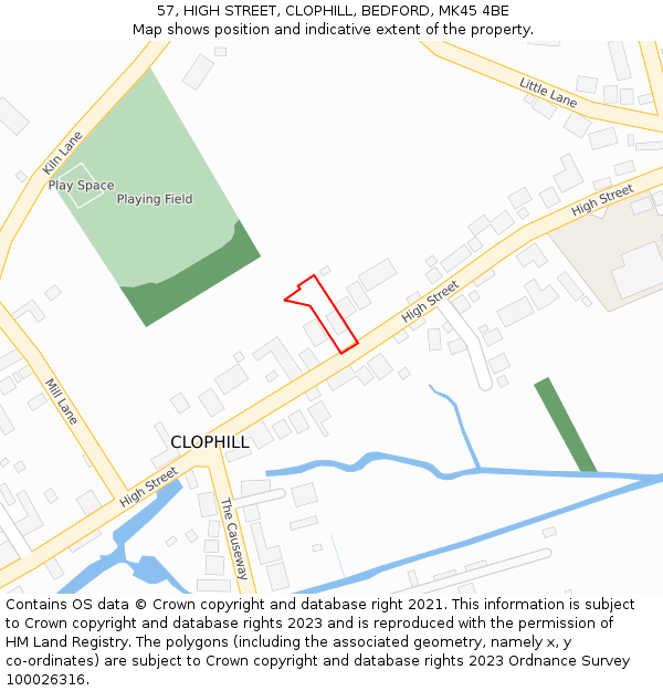 57, HIGH STREET, CLOPHILL, BEDFORD, MK45 4BE: Location map and indicative extent of plot
