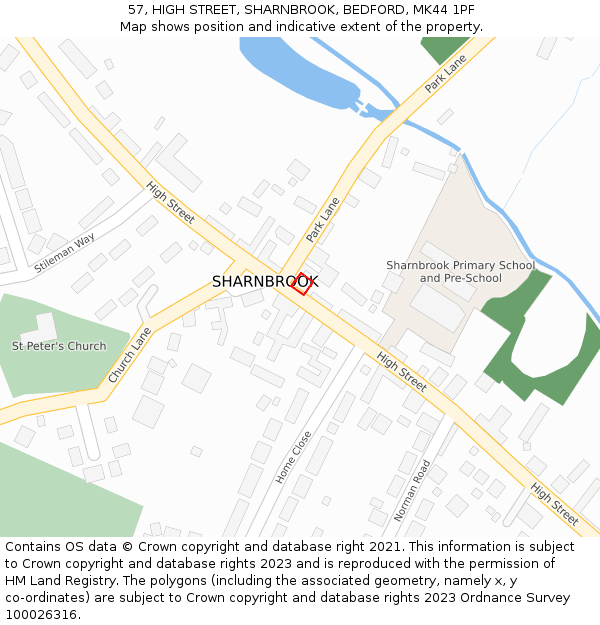 57, HIGH STREET, SHARNBROOK, BEDFORD, MK44 1PF: Location map and indicative extent of plot