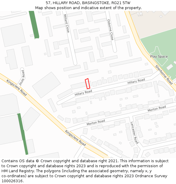 57, HILLARY ROAD, BASINGSTOKE, RG21 5TW: Location map and indicative extent of plot