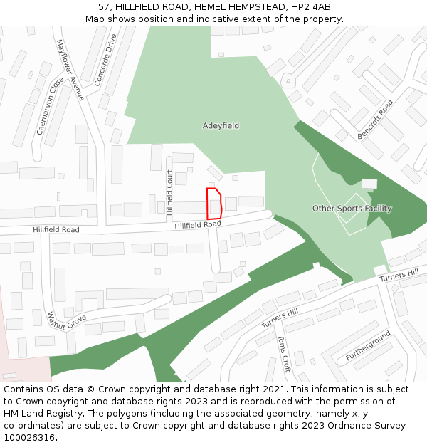 57, HILLFIELD ROAD, HEMEL HEMPSTEAD, HP2 4AB: Location map and indicative extent of plot