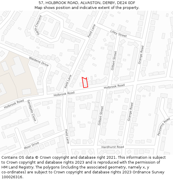 57, HOLBROOK ROAD, ALVASTON, DERBY, DE24 0DF: Location map and indicative extent of plot