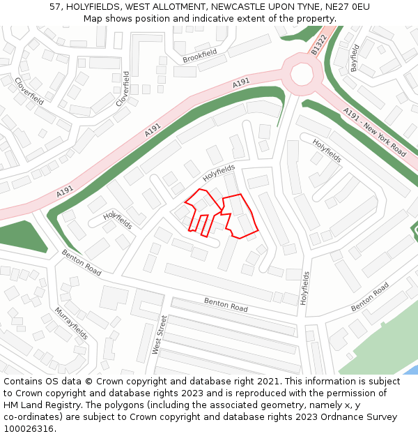 57, HOLYFIELDS, WEST ALLOTMENT, NEWCASTLE UPON TYNE, NE27 0EU: Location map and indicative extent of plot