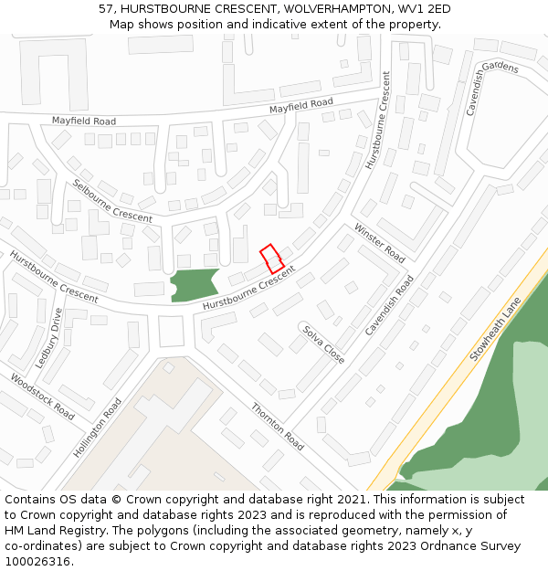 57, HURSTBOURNE CRESCENT, WOLVERHAMPTON, WV1 2ED: Location map and indicative extent of plot